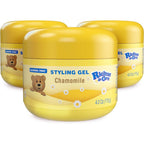 Ricitos de Oro Chamomile Hair Gel front view of the yellow styling gel tub for kids hair care.