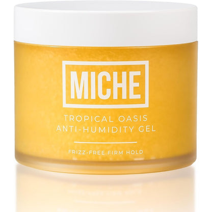 Miche Beauty Tropical Oasis Anti Humidity Hair Gel front view of 8.8 ounce jar for curl definition.