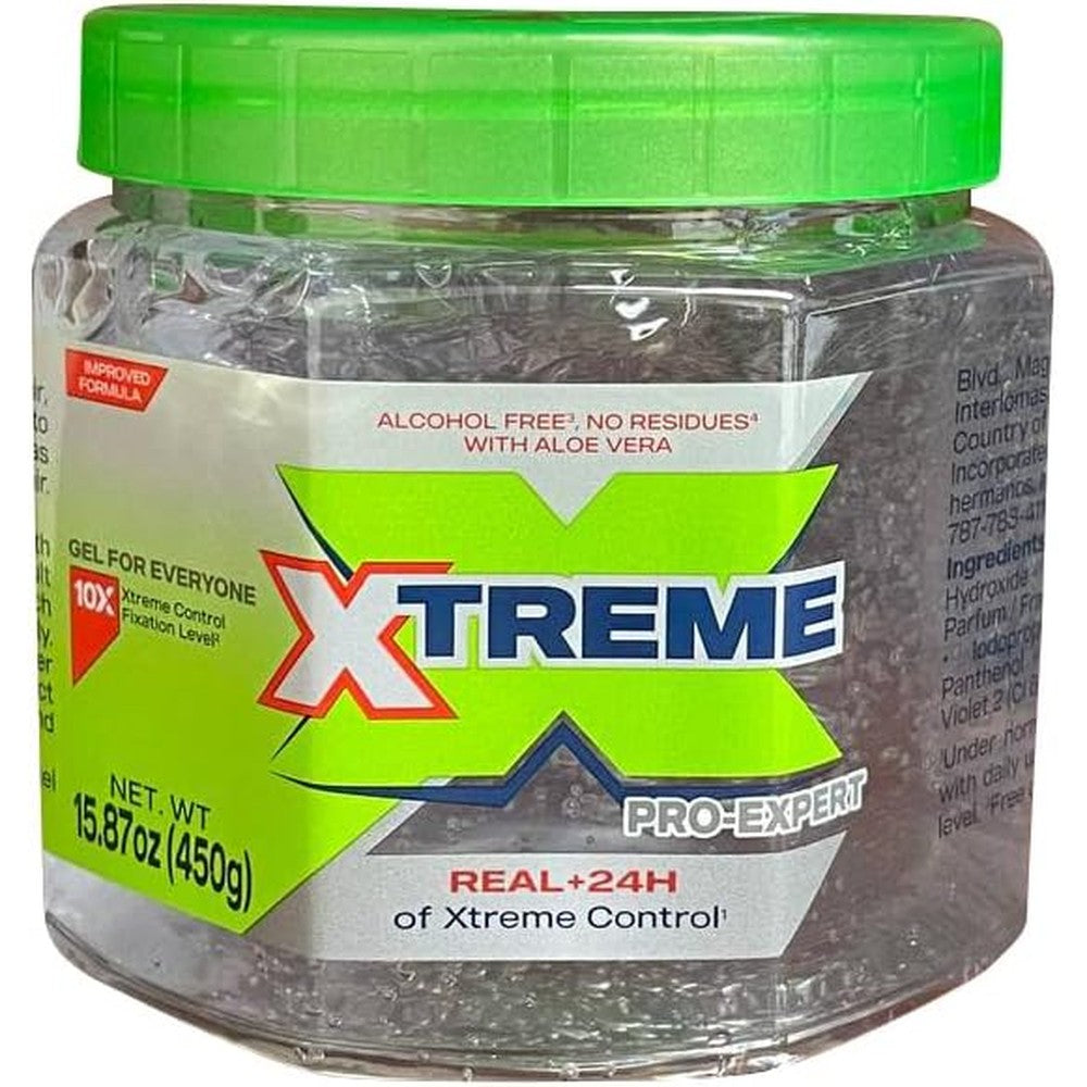Wetline Xtreme Pro-Expert Clear Styling Gel front view of 15.87 ounce jar for extra strong hold hair styling.
