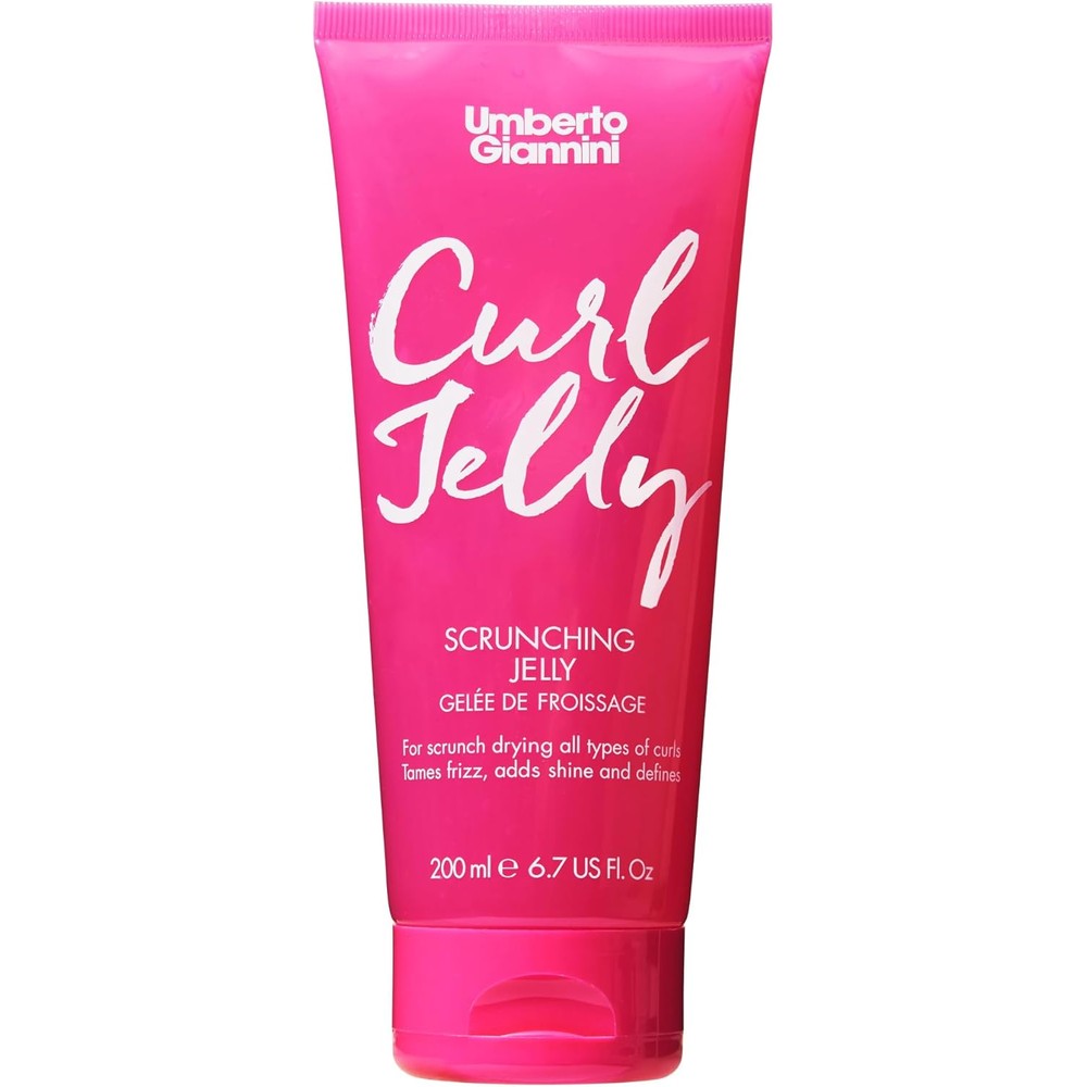 Umberto Giannini Curl Jelly Scrunching Gel front view pink tube for defining waves.