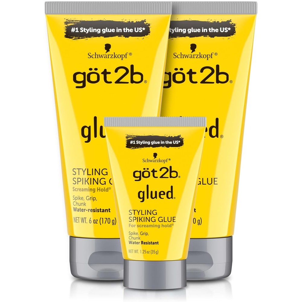 Got2B Glued Styling Spiking Hair Gel Set front packaging view with bold yellow tubes