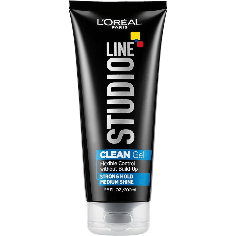 L'Oreal Paris Studio Line Clear Minded Clean Gel front view packaging of imported strong hold hair styling product.