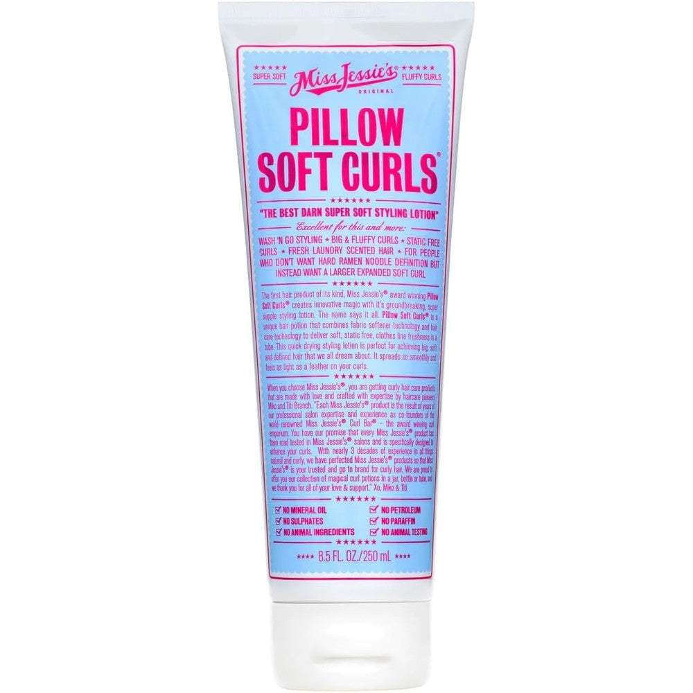 Miss Jessie's Pillow Soft Curls Styling Lotion 250ml front bottle view for frizz free curly hair care