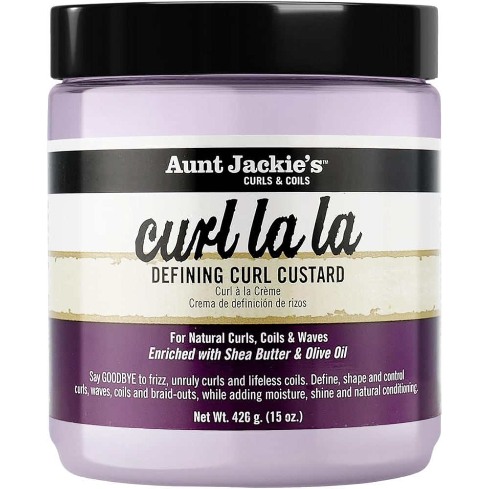 Aunt Jackie's Curl La La Lightweight Curl Defining Custard 15 Ounce front view jar for curl definition