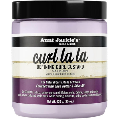 Aunt Jackie's Curl La La Lightweight Curl Defining Custard 15 Ounce front view jar for curl definition