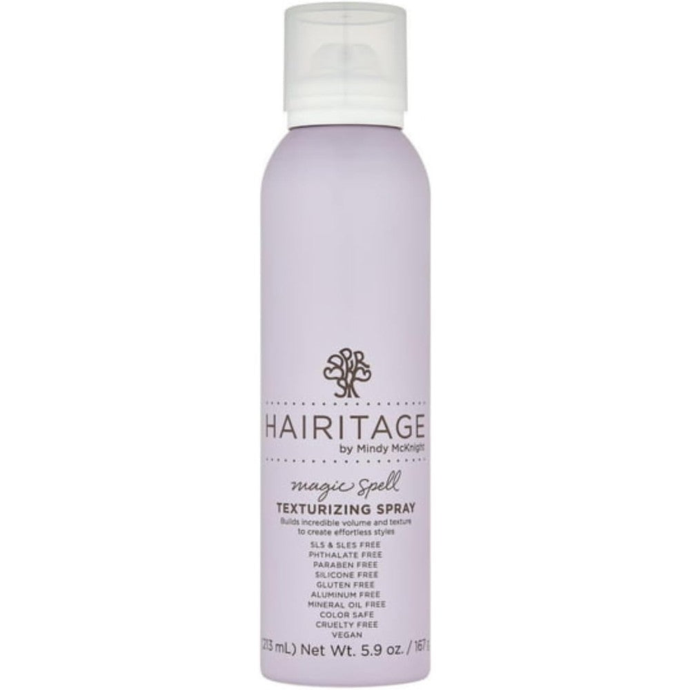Hairitage Magic Spell Texturizing Spray front view showcasing the 5.9 Ounce bottle for volumizing hair styles.