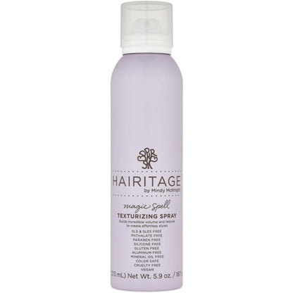 Hairitage Magic Spell Texturizing Spray front view showcasing the 5.9 Ounce bottle for volumizing hair styles.