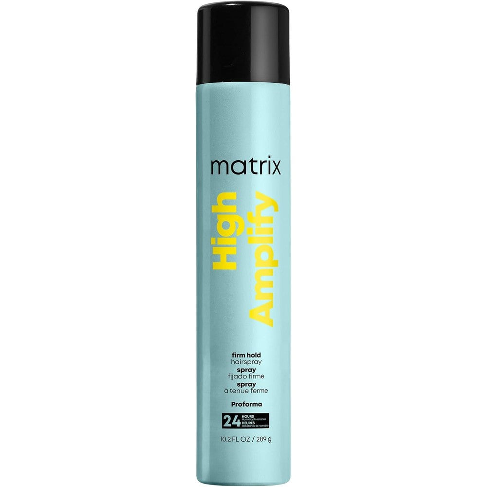 Matrix High Amplify ProForma Firm Hold Hairspray front view showcasing the blue aerosol canister.