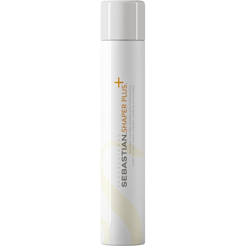 Sebastian Professional Shaper Plus Hairspray front view of the white cylindrical bottle with orange text