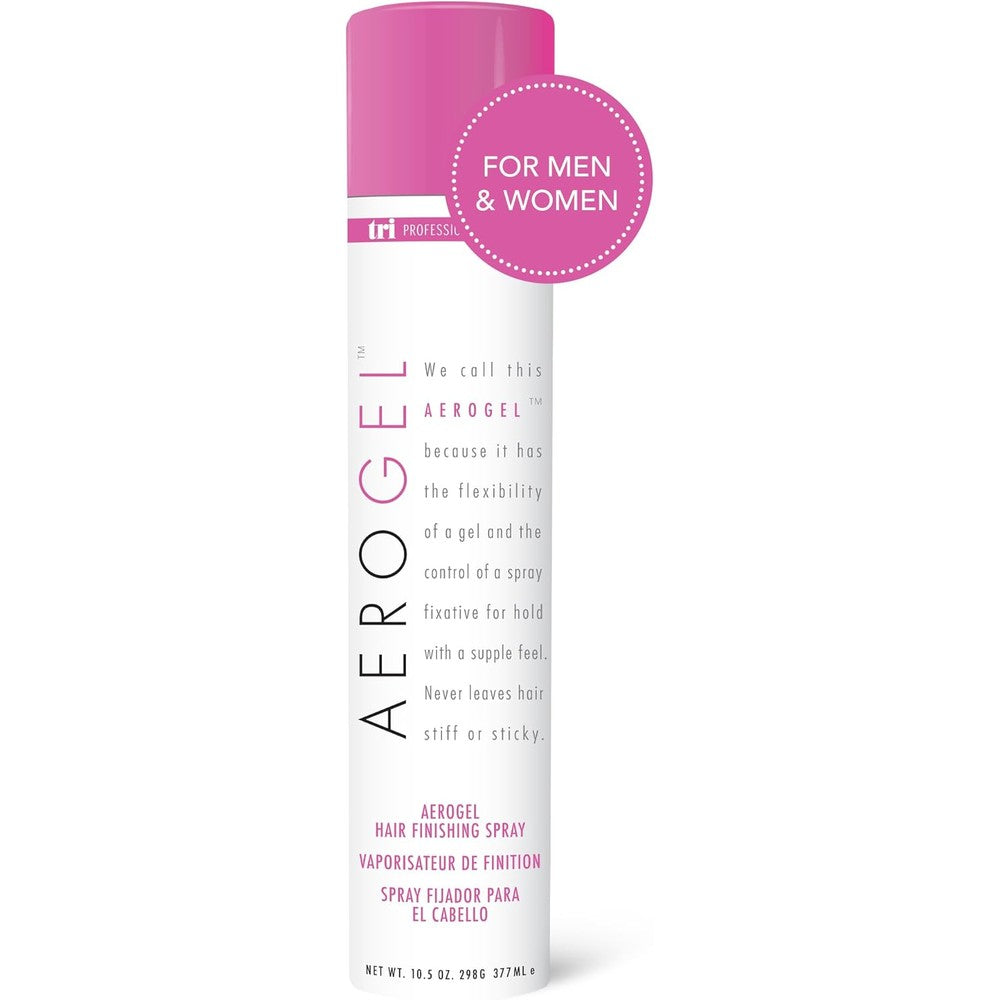 TRIDESIGN Aerogel Hairspray front view of the professional 10.5 ounce aerosol can packaging.