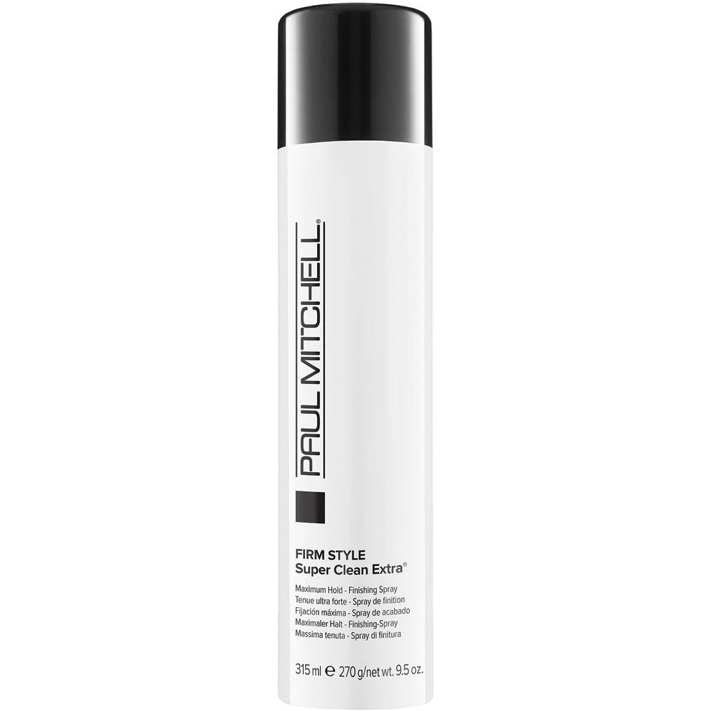 Paul Mitchell Super Clean Extra Hairspray front view of the professional finishing aerosol bottle.