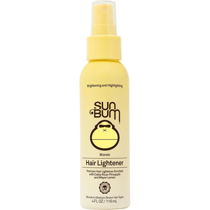 Sun Bum Hair Lightener Spray front view of the four ounce bottle highlighting blonde formula features.