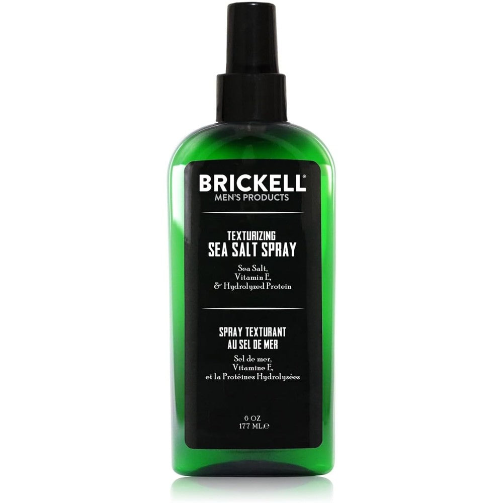 Brickell Mens Texturizing Sea Salt Spray 6 Ounce front view bottle for natural beach wave styling