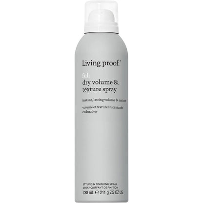 Living Proof Full Dry Volume And Texture Spray front view bottle for salon quality hair styling.