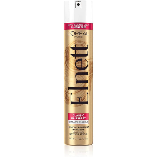 L'Oreal Paris Elnett Satin Hairspray front view extra strong hold for salon styling