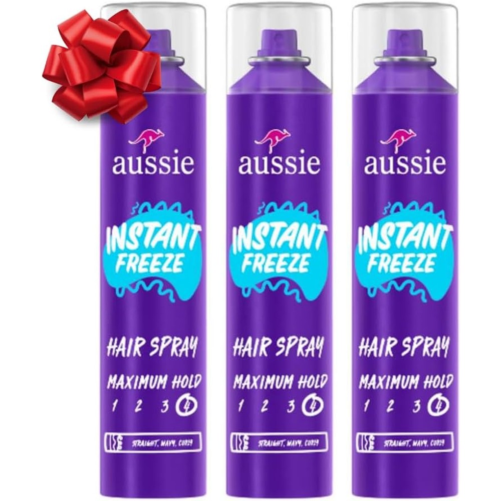 Aussie Instant Freeze Hair Spray front view triple pack for extreme hair styling hold
