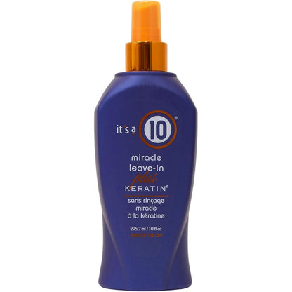 It's A 10 Miracle Leave-In Plus Keratin ten ounce front view of the authentic blue spray bottle.