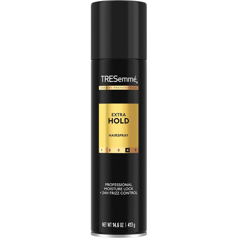 TRESemmÃ© Extra Hold Hairspray front view 14.6 ounce bottle for professional styling.