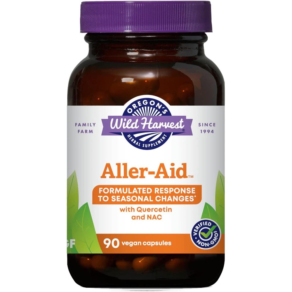 Oregon's Wild Harvest Aller-Aid with Quercetin 90 count bottle front view for seasonal immune support