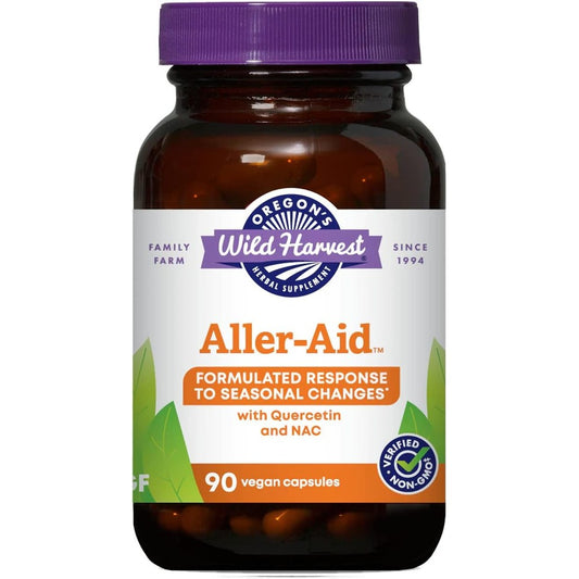 Oregon's Wild Harvest Aller-Aid with Quercetin 90 count bottle front view for seasonal immune support