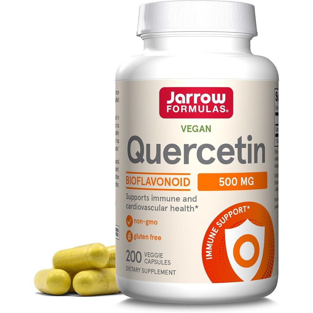 Jarrow Formulas Quercetin 500 Milligrams front view bottle showing 200 veggie capsules label for immune support