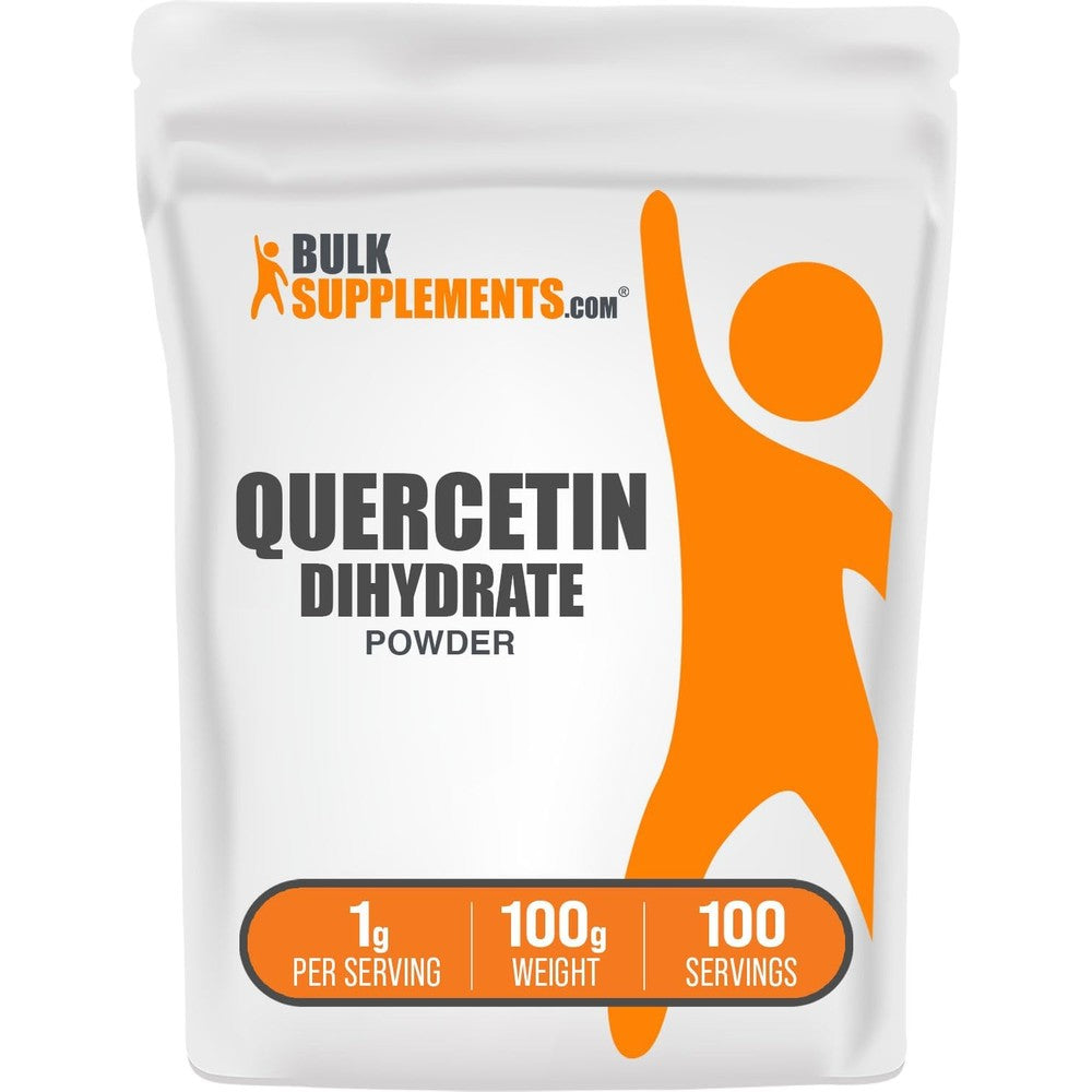 BulkSupplements Quercetin Dihydrate Powder front view package of one hundred grams authentic antioxidant supplement