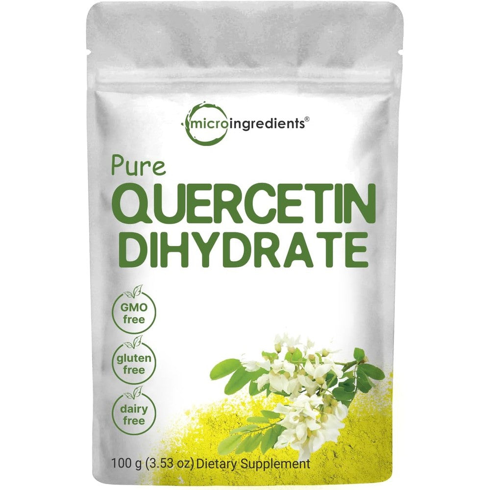 Micro Ingredients Quercetin Dihydrate Powder 100 Grams front view packaging for immune supplement