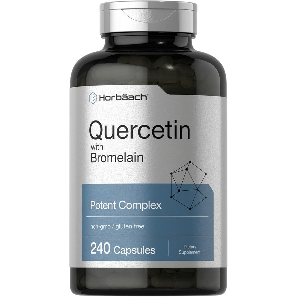 Horbäach Quercetin with Bromelain two hundred forty capsules bottle front view showing immune support benefits