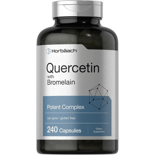 Horbäach Quercetin with Bromelain two hundred forty capsules bottle front view showing immune support benefits