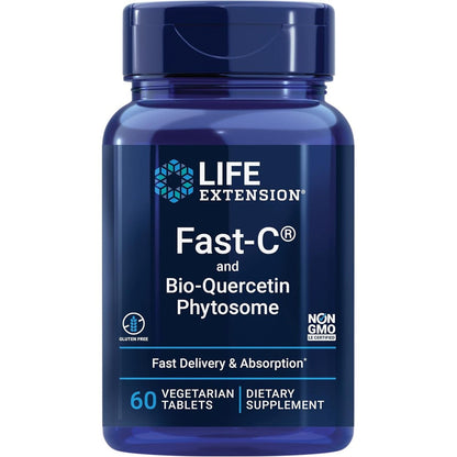 Life Extension Fast-C and Bio-Quercetin dietary supplement front bottle view for immune system support.