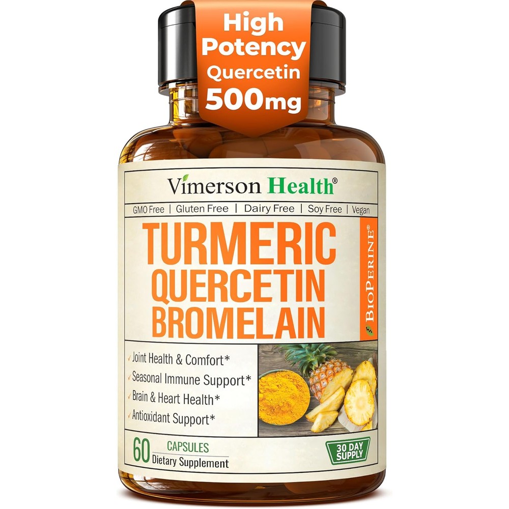 Vimerson Health Quercetin with Bromelain Turmeric Curcumin sixty capsules front bottle view for immune support