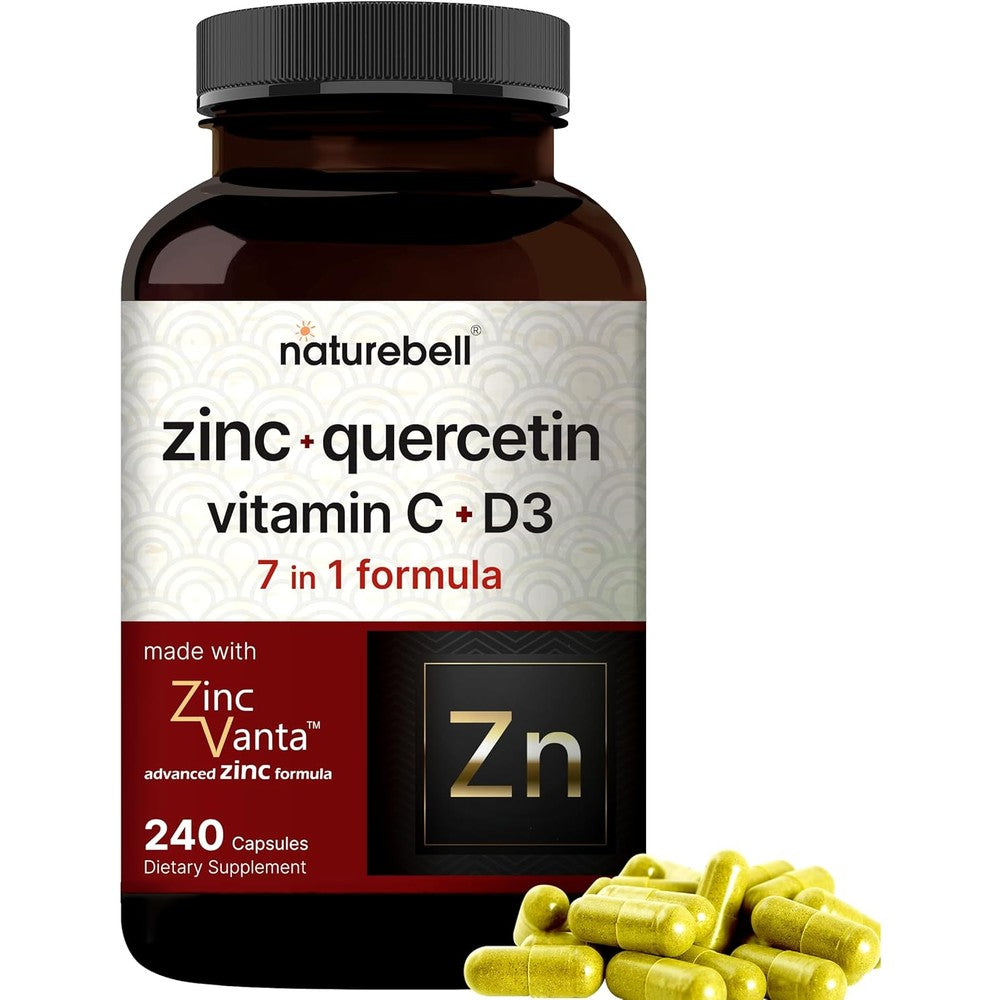 NatureBell Zinc Quercetin 240 capsules front bottle view for seasonal immune support
