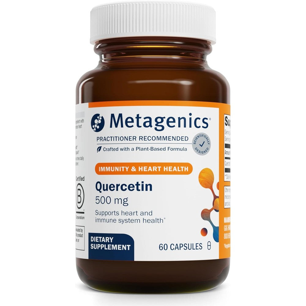 Metagenics Quercetin 500 milligram supplement front view bottle for immune system support