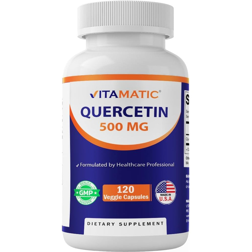 Vitamatic Quercetin 500 mg vegetarian capsules bottle front view dietary supplement