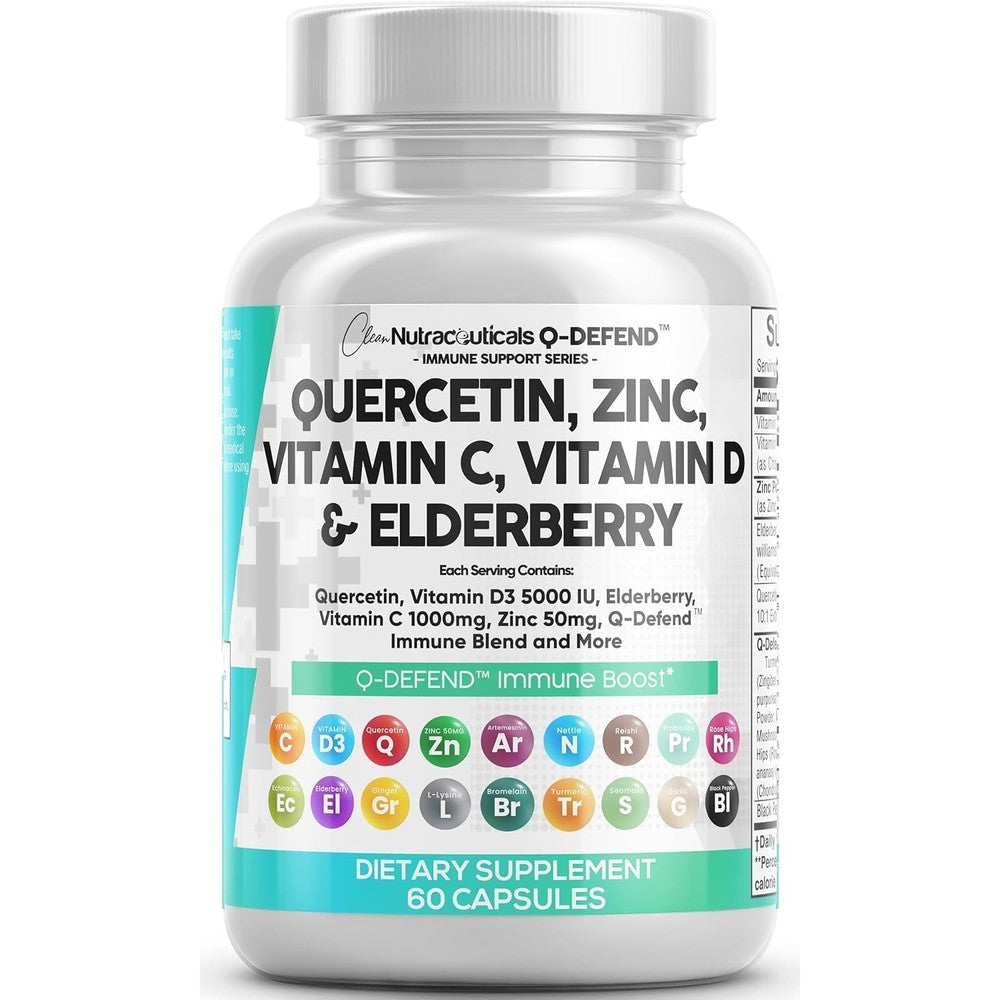 Clean Nutraceuticals Q Defend 60 capsules bottle front view showing authentic immune defense label