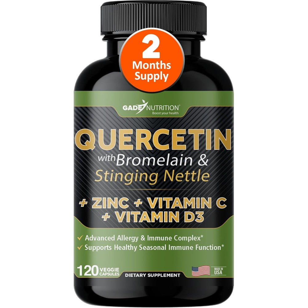 Gade Nutrition Quercetin 500mg bottle front view showing immune support supplement details