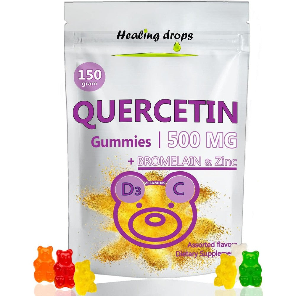 Healing Drops Quercetin with Bromelain Gummies front view bottle for immune support.