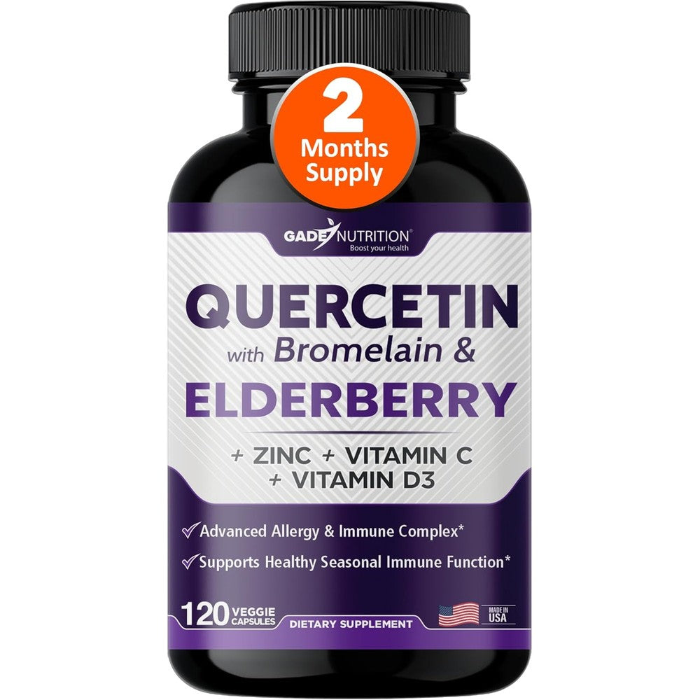 Gade Nutrition Quercetin with Bromelain and Elderberry bottle front view for immune support.