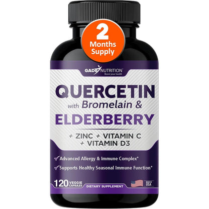 Gade Nutrition Quercetin with Bromelain and Elderberry bottle front view for immune support.