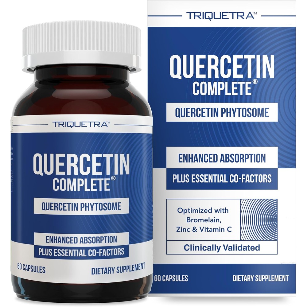 Triquetra Health Quercetin Complete front view bottle of immune and respiratory supplement.