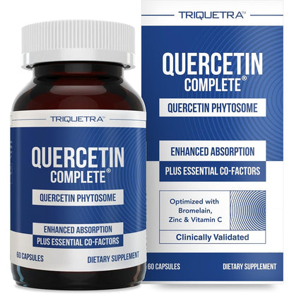 Triquetra Health Quercetin Complete front view bottle of immune and respiratory supplement.
