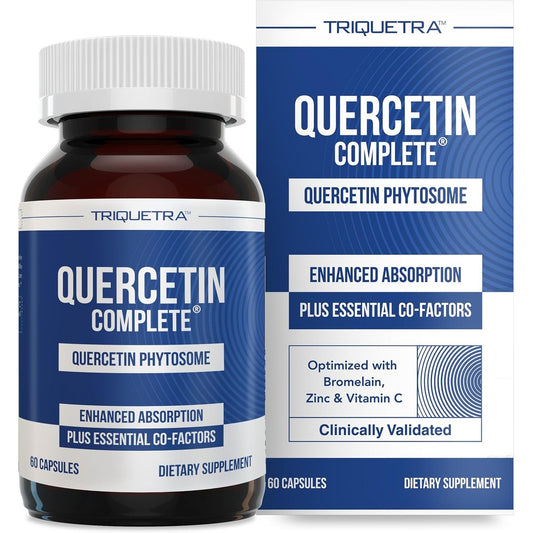 Triquetra Health Quercetin Complete front view bottle of immune and respiratory supplement.