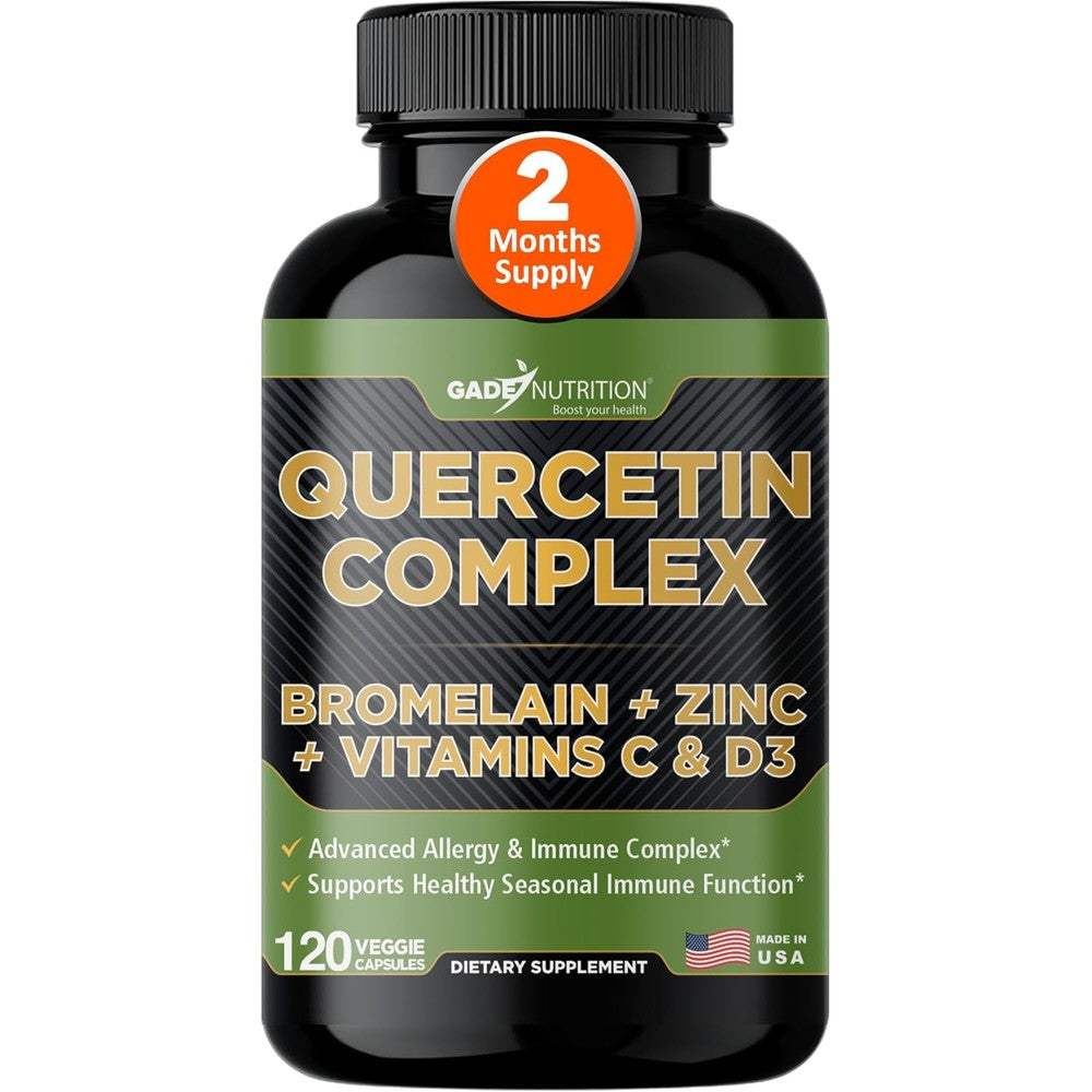 Gade Nutrition Organic Quercetin with Bromelain veggie capsules front bottle view for immune support