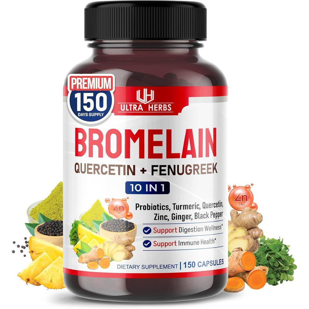 Ultra Herbs bromelain supplement front view bottle