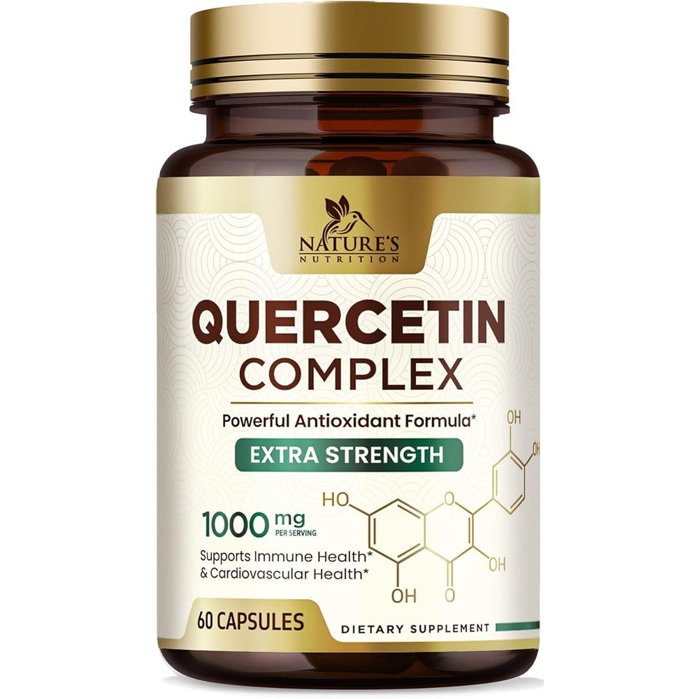 Nature's Nutrition Quercetin Dihydrate 1000mg front view of 60 veggie capsules bottle for immune support.