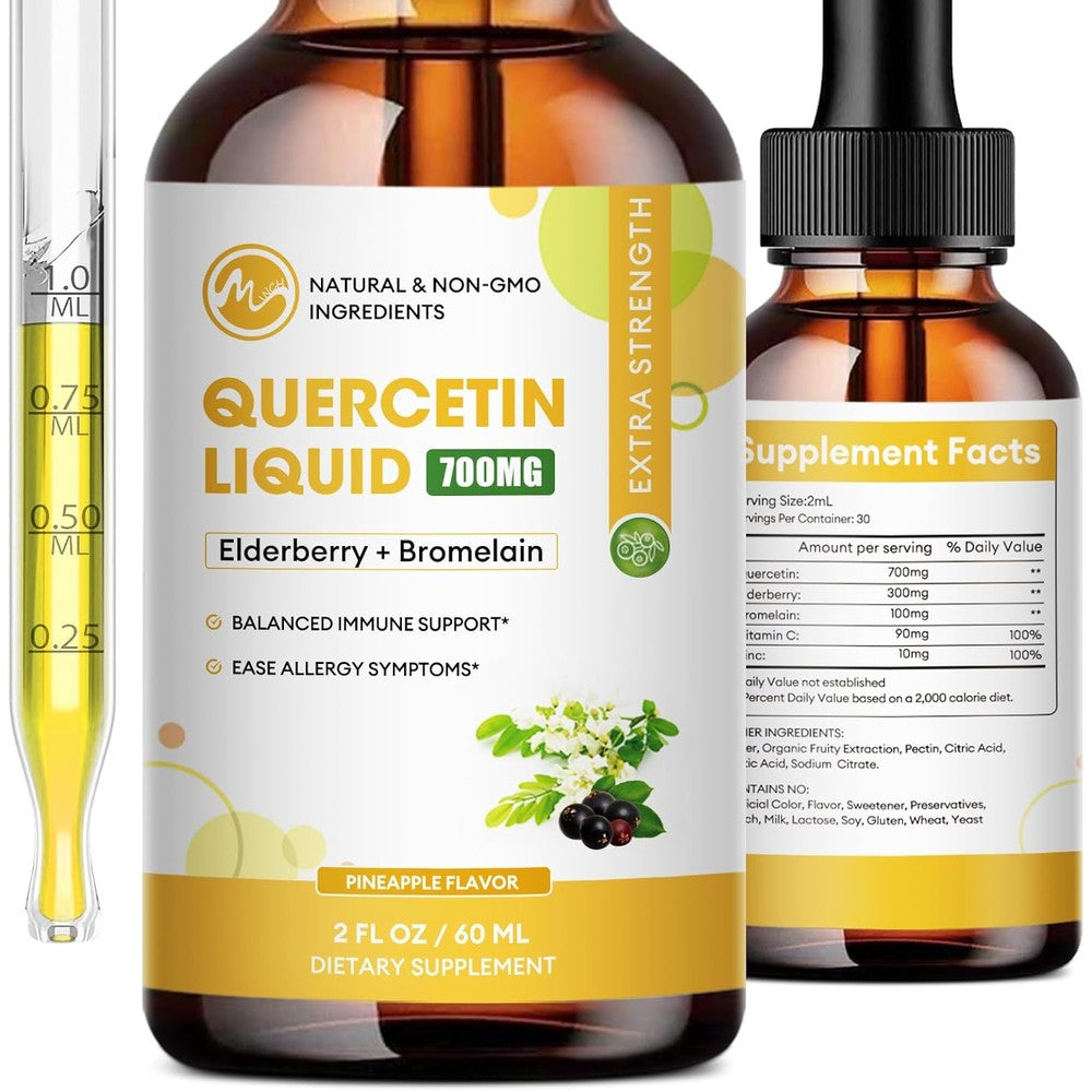 WellVeraVida Quercetin Liquid Drops front view bottle showing 700mg dosage for immunity support.
