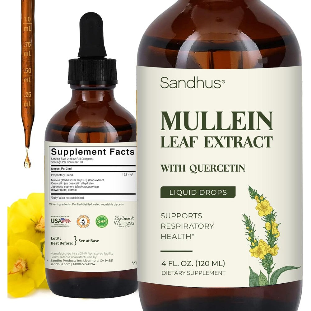 Sandhu's Mullein Drops for Lungs front view bottle on a white background