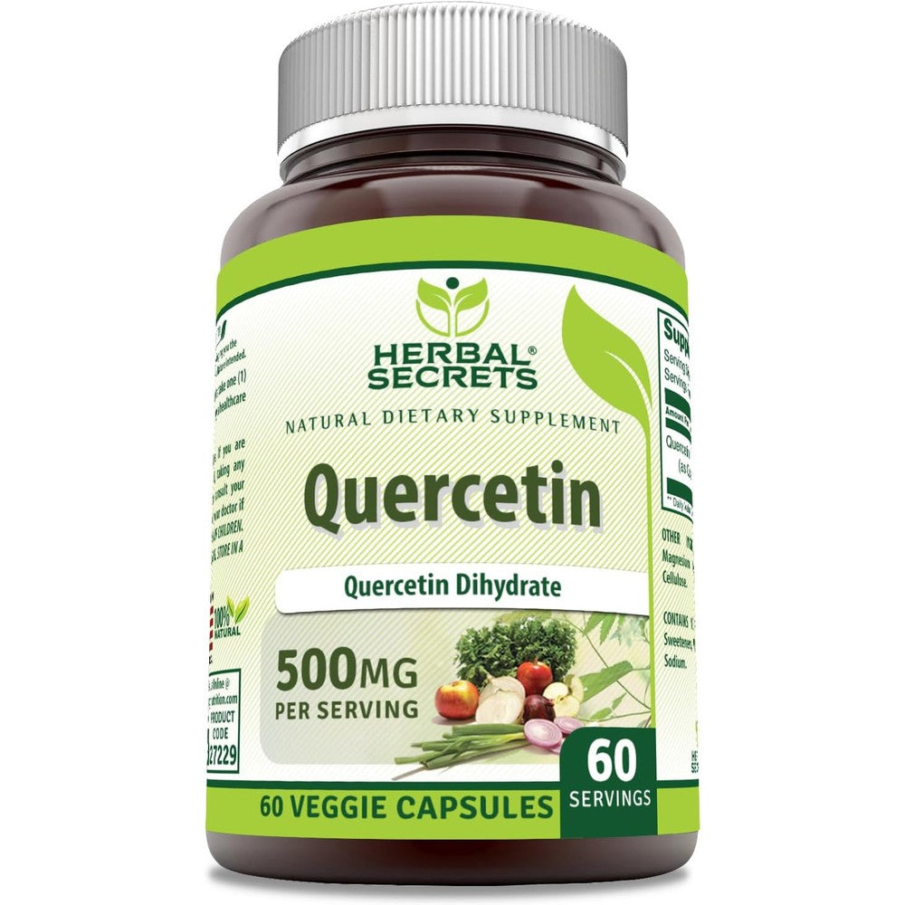 Herbal Secrets Quercetin 500mg supplement front product bottle view