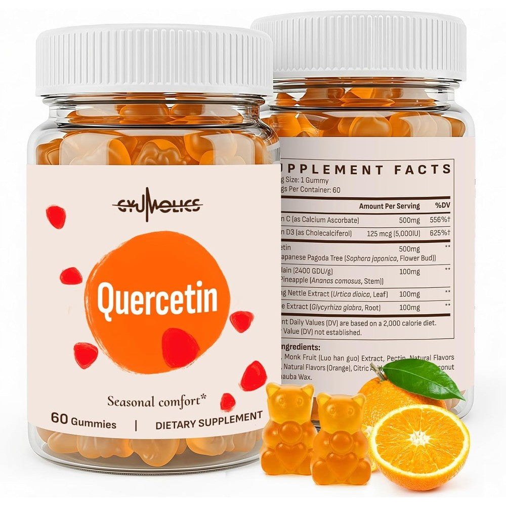 Gyumolics Quercetin 500mg Gummies for Kids front bottle view showing seasonal balance support features