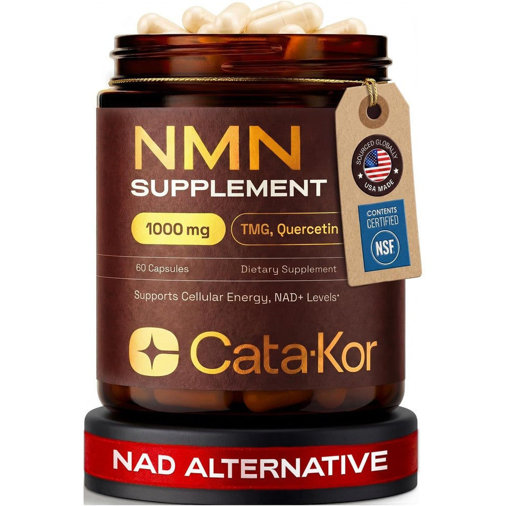 Cata-Kor NMN Supplement 1000mg 4-in-1 NAD capsule bottle front view for cellular health.